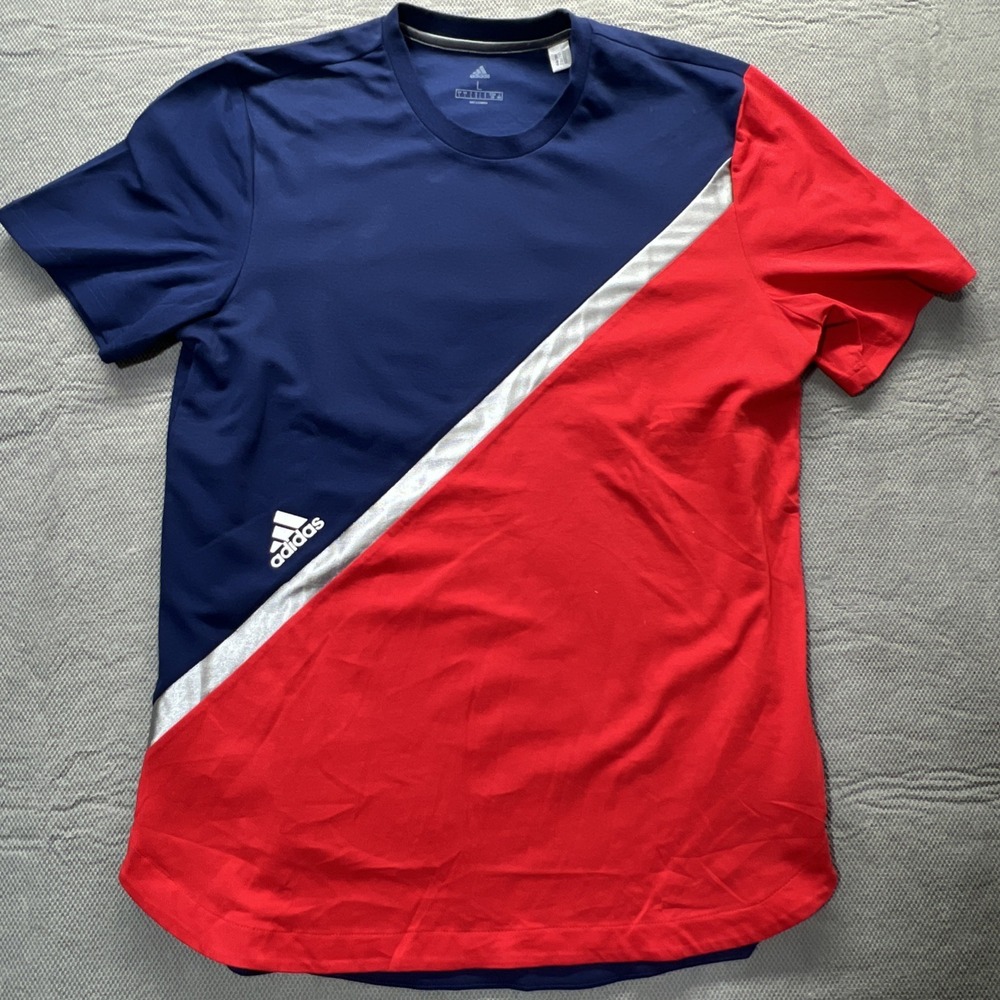 Adidas Soccer Tee Shirt Mens Large Block Football Tee Navy Blue Red FS5050